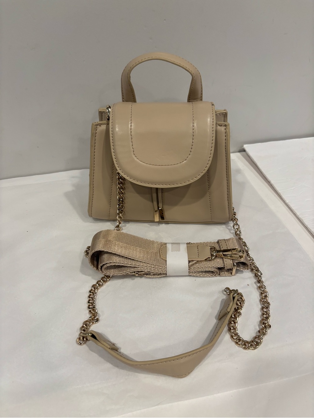 Zara Cream Mini Top-Handle Crossbody with Chain